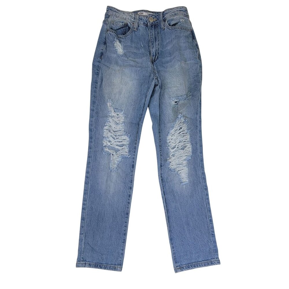 YMI Dream Collection Mom Jeans Light Wash Distressed Denim Womens 5/27 New Tags